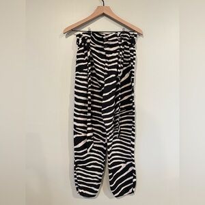 H&M Zebra-Print Wide Leg Paperbag Pants - Black & White